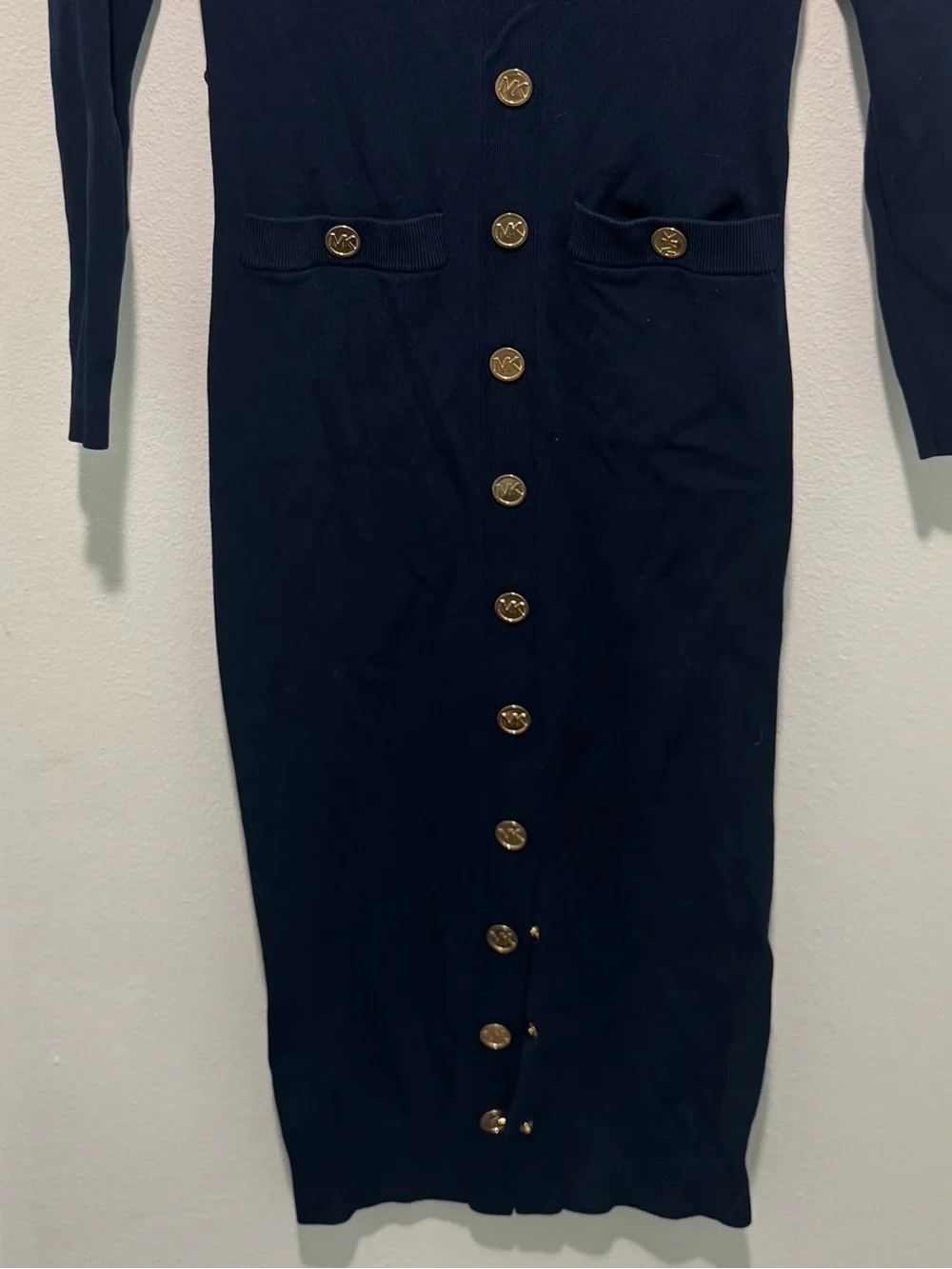 Michael Kors Navy Button-Front V-Neck Midi Dress - Picture 5 of 7